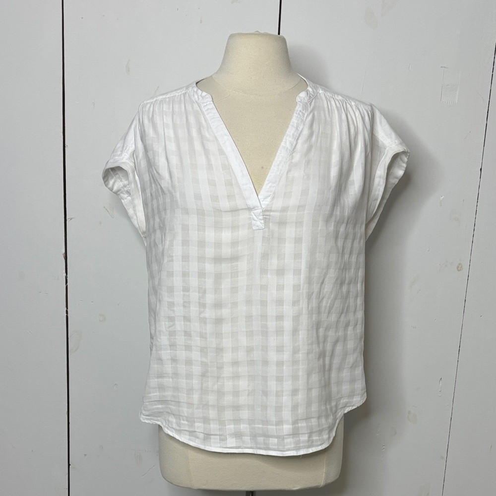 Gap white cotton gauze check pattern short sleeve top size medium
